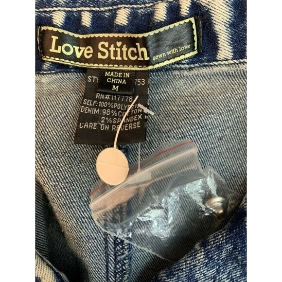 Love Stitch M Denim Bodice Sheer BlackHalf Button Down Collar Sleeveless Blouse - Picture 5 of 5